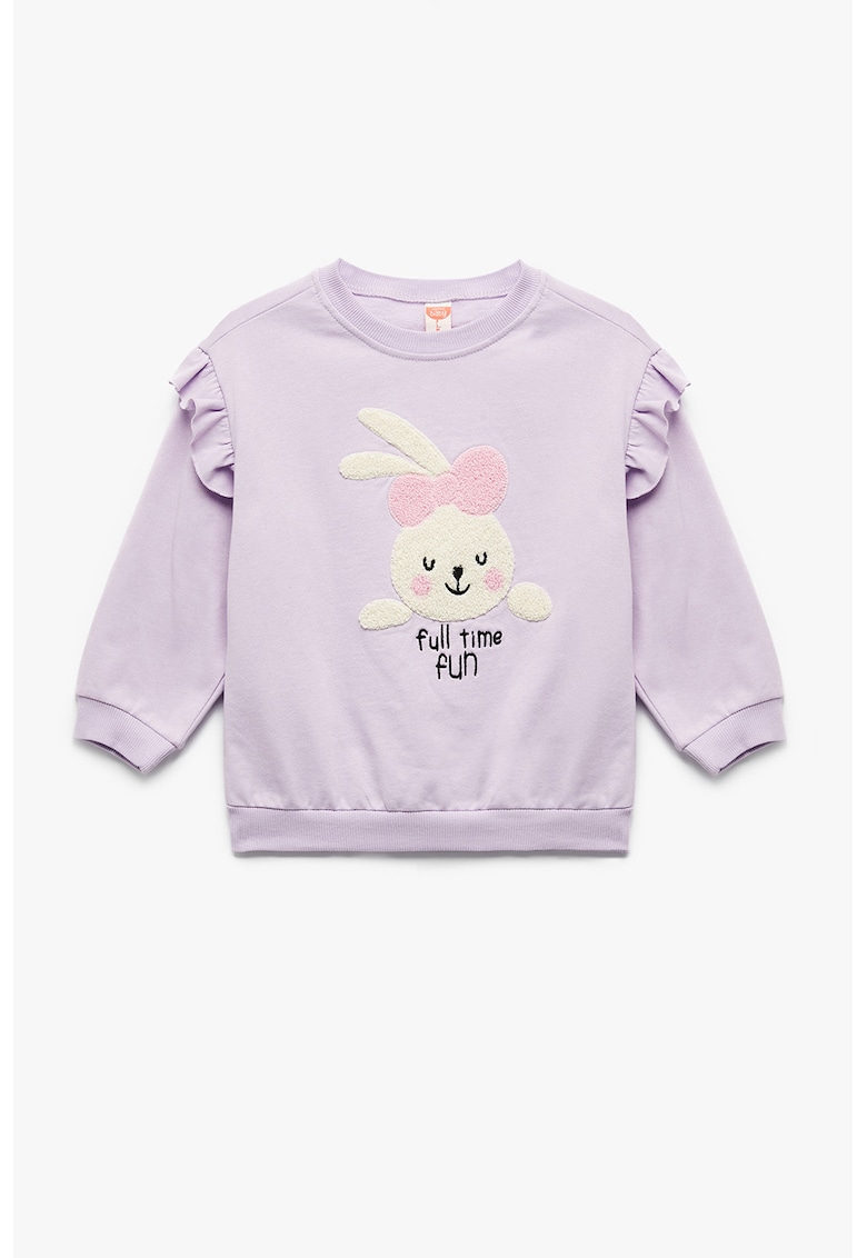 Bluza de trening cu volane si detaliu brodat - Lila