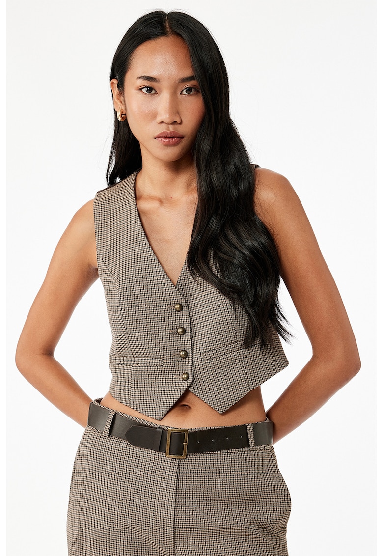 Vesta crop cu nasturi - Maro camel