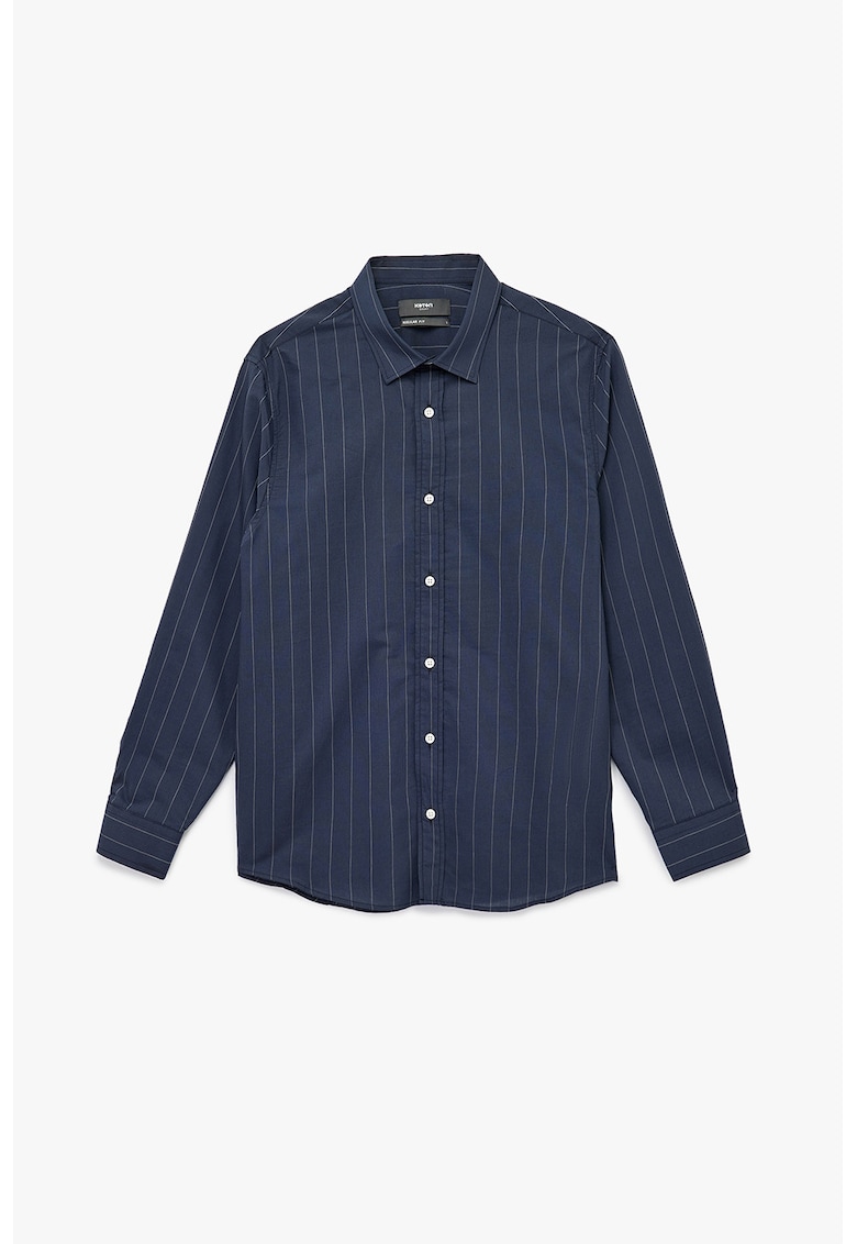 Camasa din amestec de bumbac cu model in dungi - Alb/Bleumarin