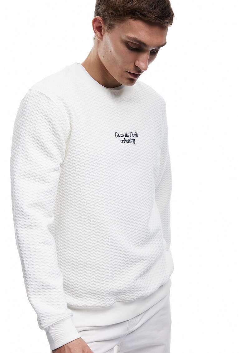 Bluza de trening texturata cu decolteu la baza gatului - Alb optic