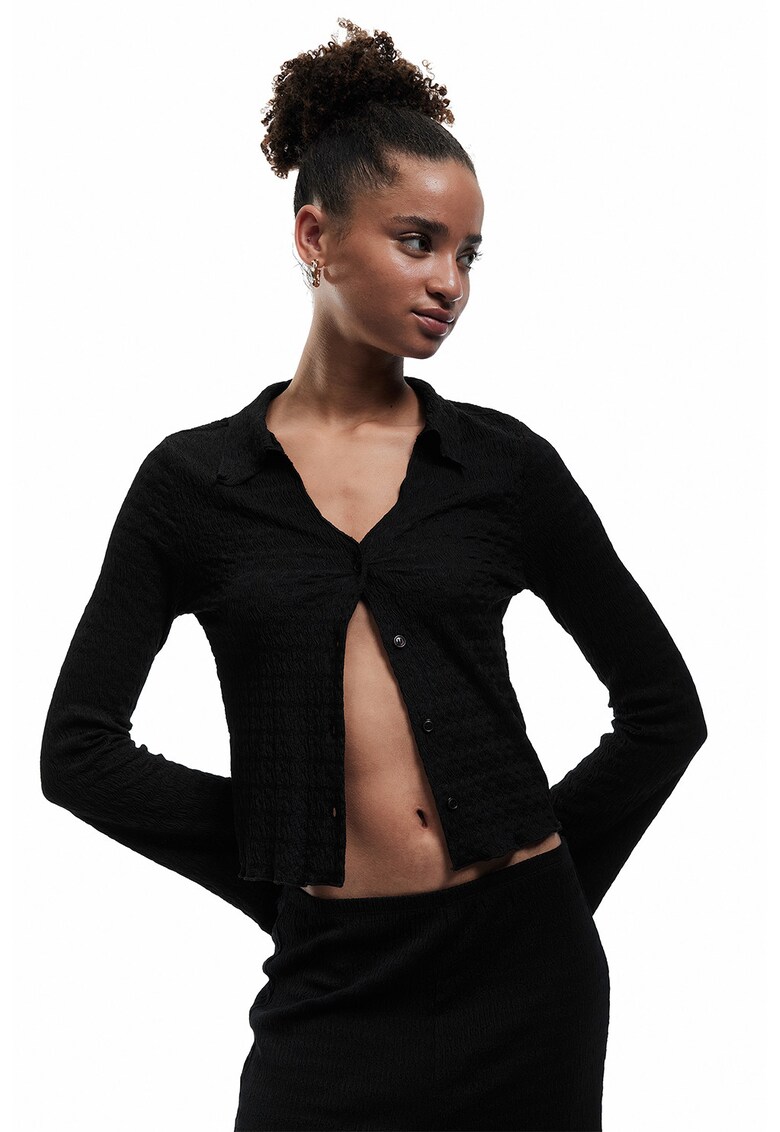 Camasa slim fit cu maneci clopot - Negru