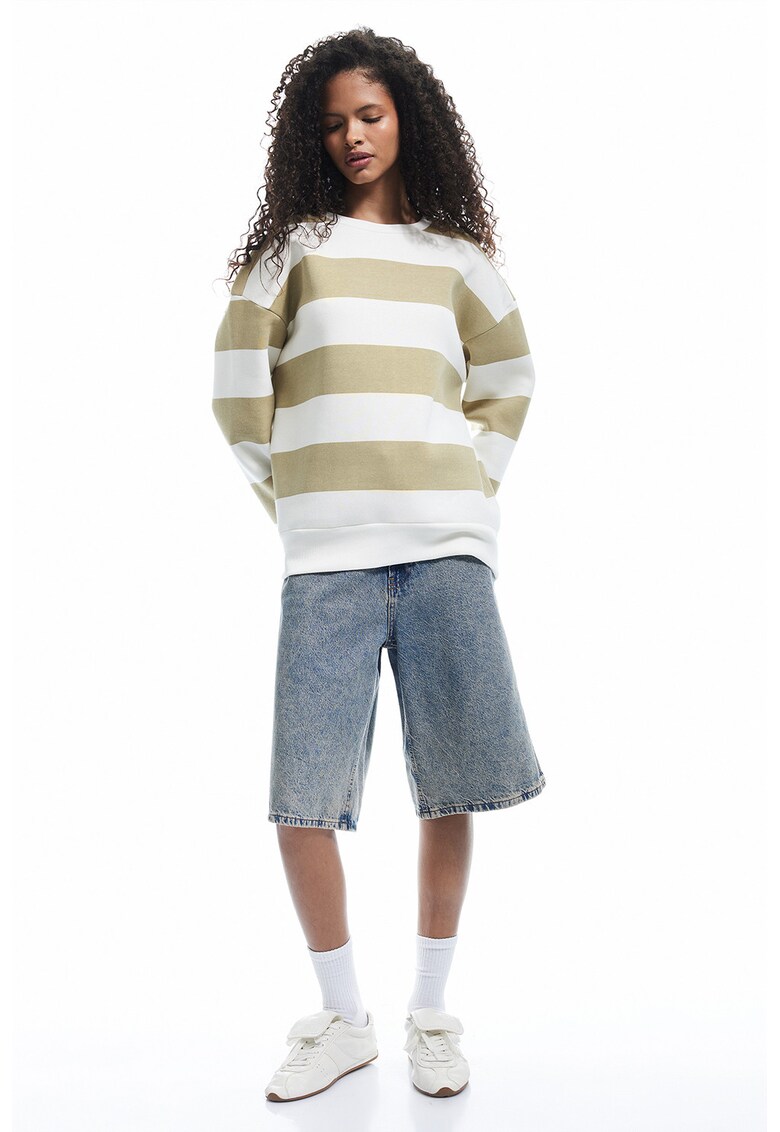 Bluza de trening lejera cu model in dungi - Alb/Verde masliniu