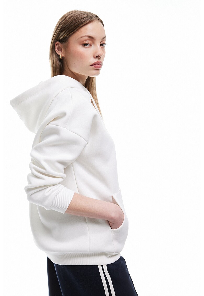 Hanorac lejer cu buzunar kangaroo - Alb
