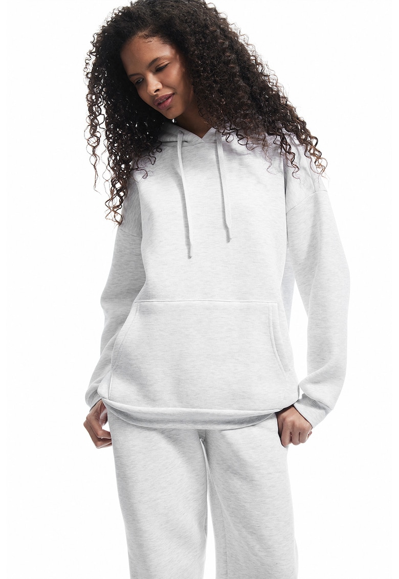 Hanorac lejer cu buzunar kangaroo - Alb optic