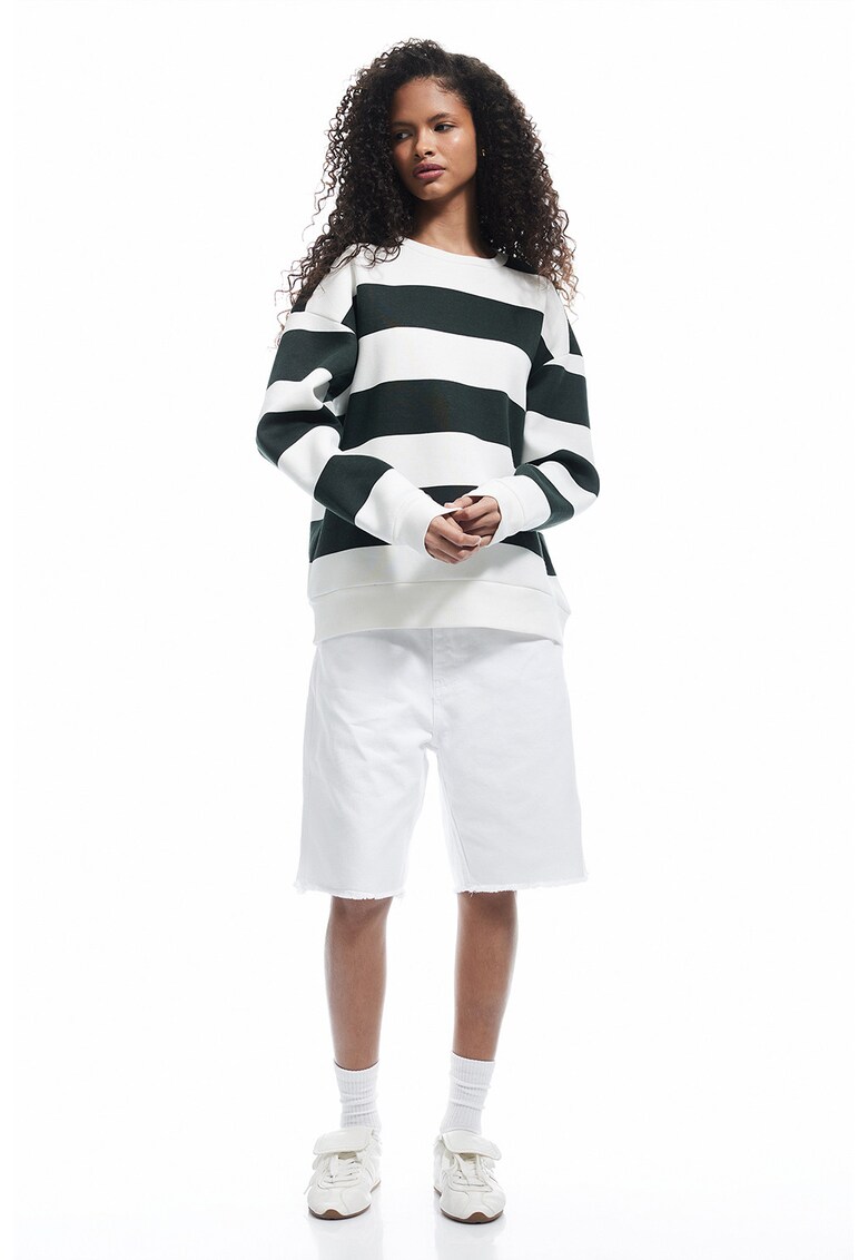Bluza de trening cu dungi si captuseala care mentine caldura - Alb/Negru