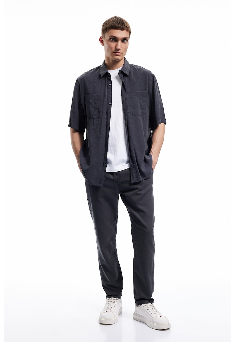 Pantaloni conici de bumbac cu buzunare laterale - Gri antracit