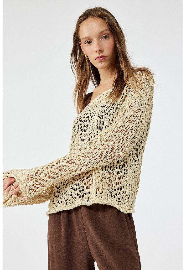 Pulover lejer cu perforatii - Galben/Galben pal