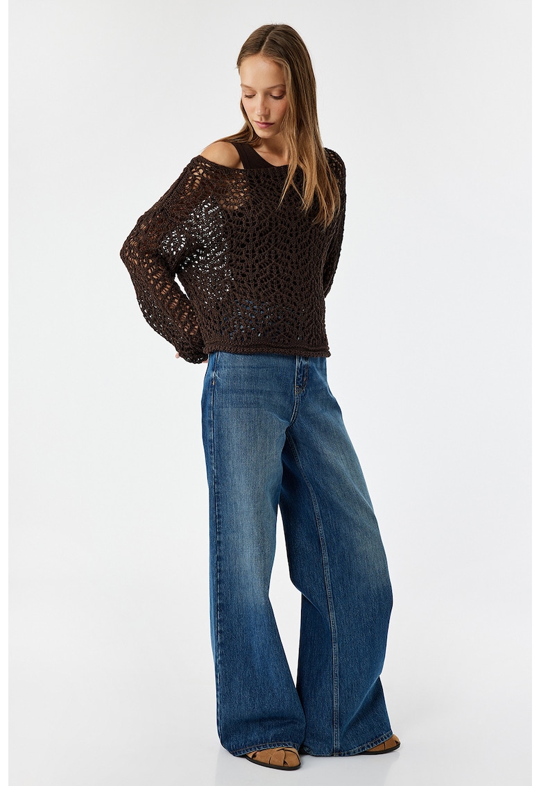 Pulover lejer cu perforatii - Galben pal