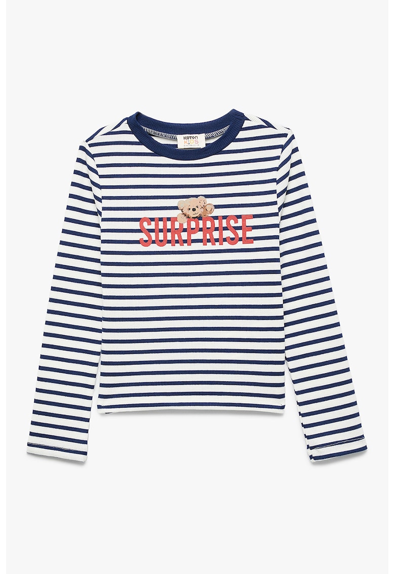 Bluza cu decolteu la baza gatului si model in dungi - Alb/Albastru