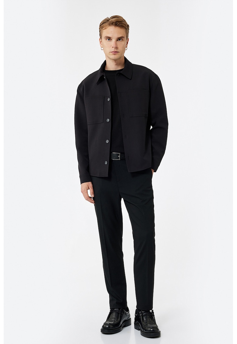 Pantaloni slim-fit cu model uni - Negru