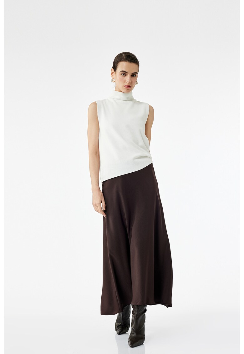 Fusta maxi cu aspect de satin - Maro inchis