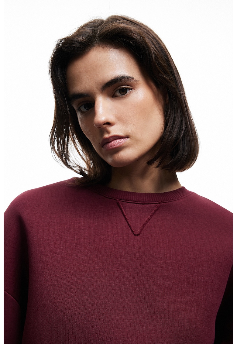 Bluza de trening cu croiala lejera si model uni - Visiniu inchis