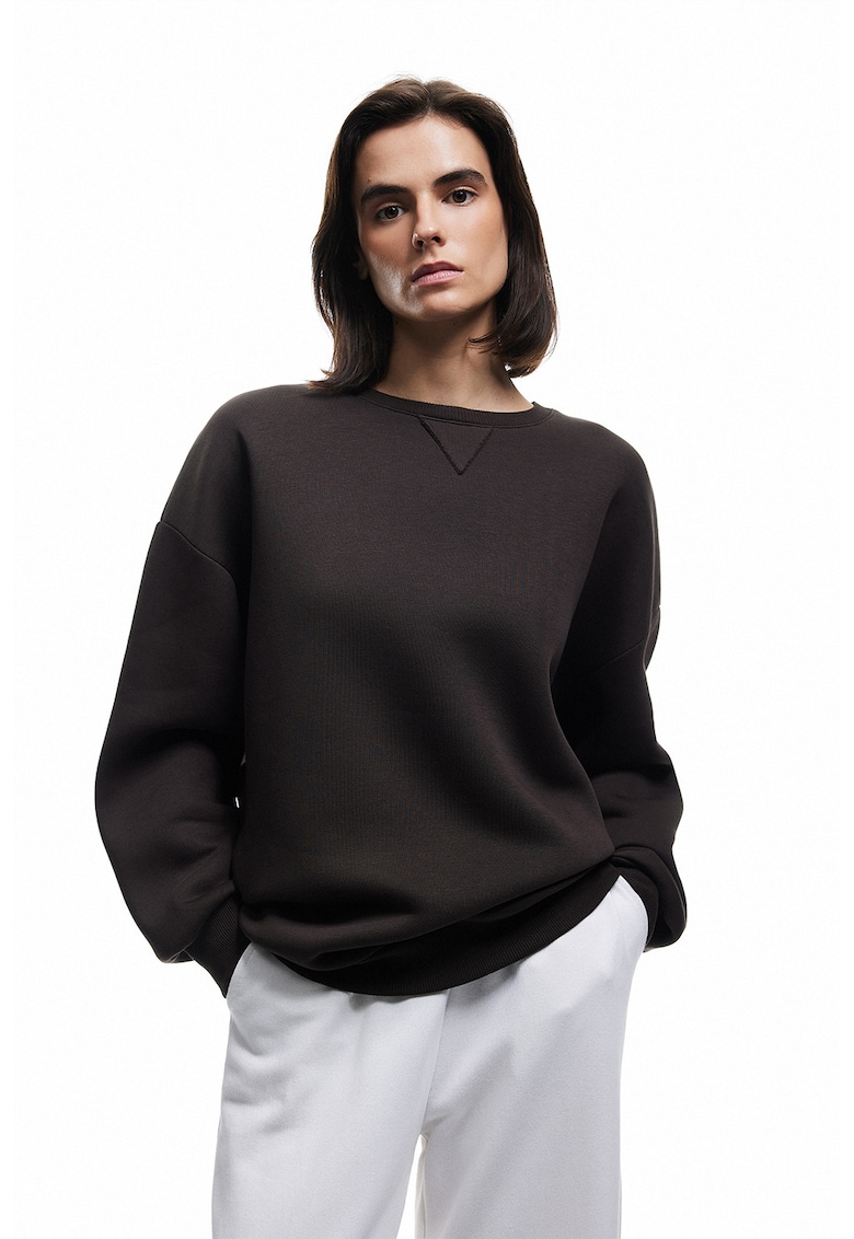 Bluza de trening cu croiala lejera si model uni - Maro inchis