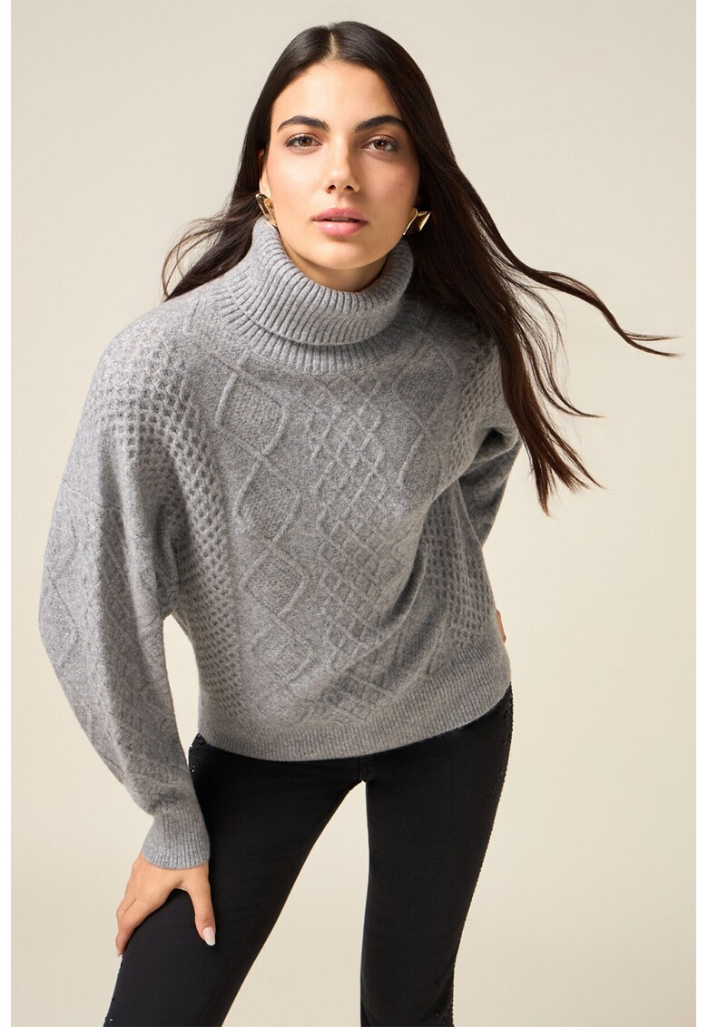 Pulover lejer cu guler inalt - Gri deschis