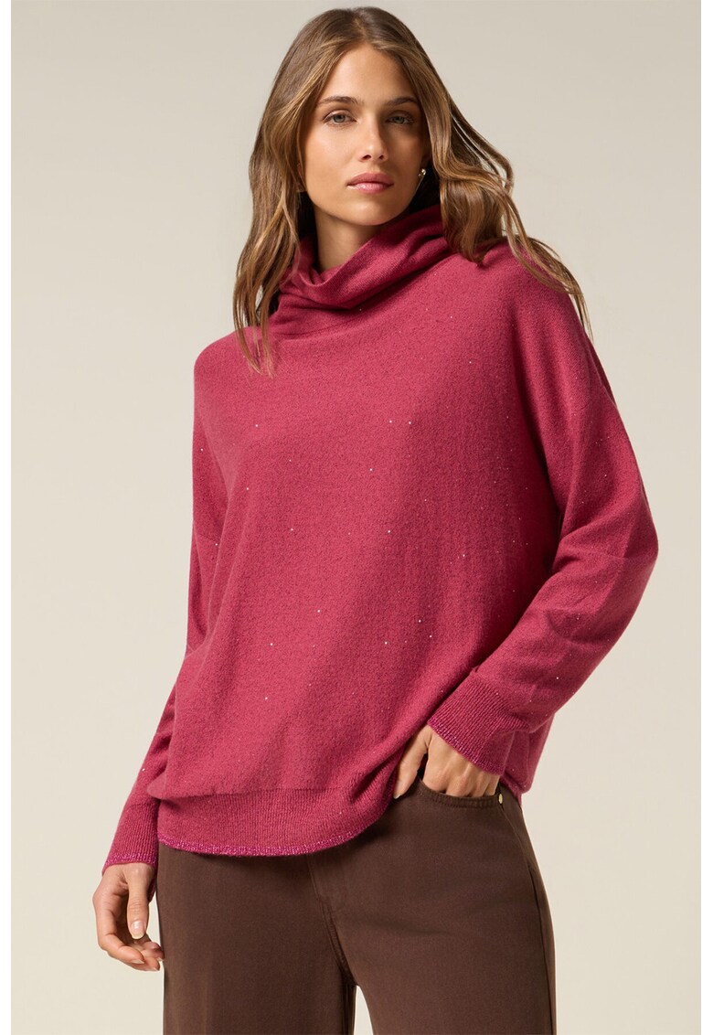Pulover cu strasuri si guler inalt - Rosu stins