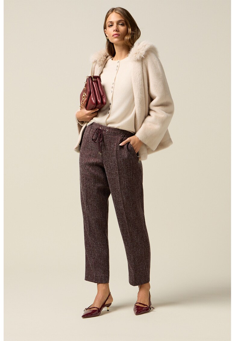 Pantaloni drepti crop cu detalii cu pensa - Maro inchis