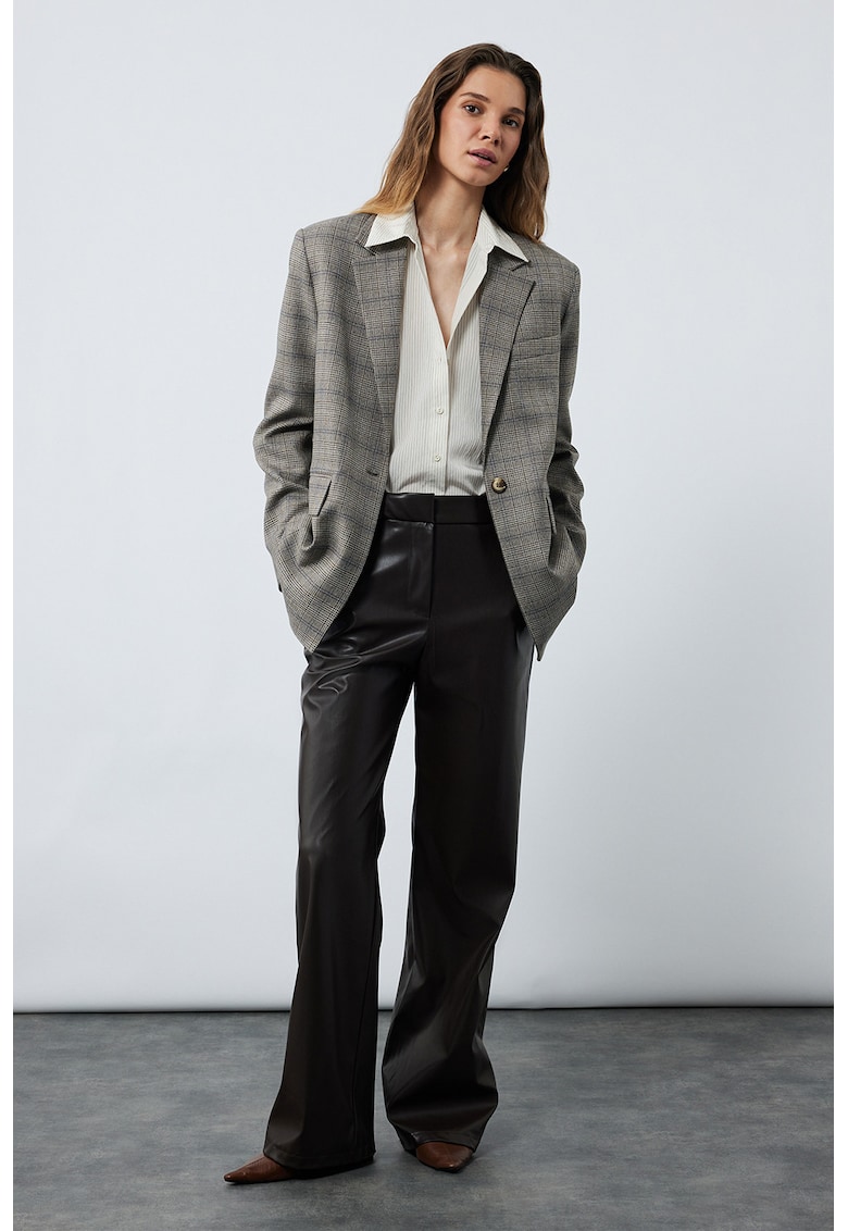 Sacou supradimensionat cu model in carouri - Maro taupe deschis