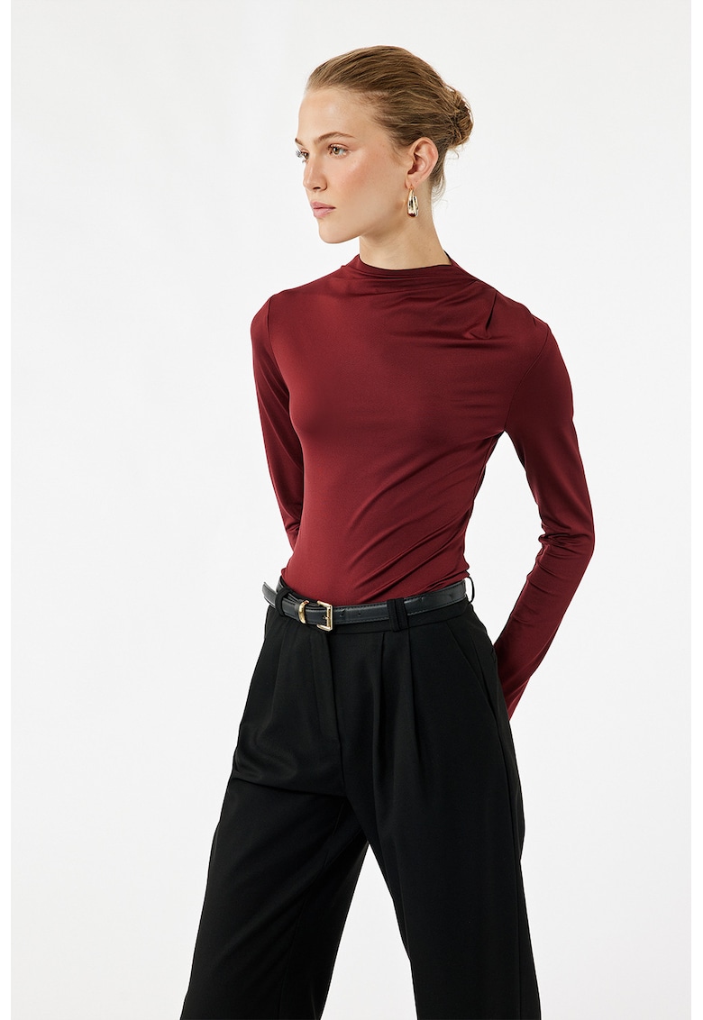 Bluza slim-fit cu maneci lungi - Rosu inchis