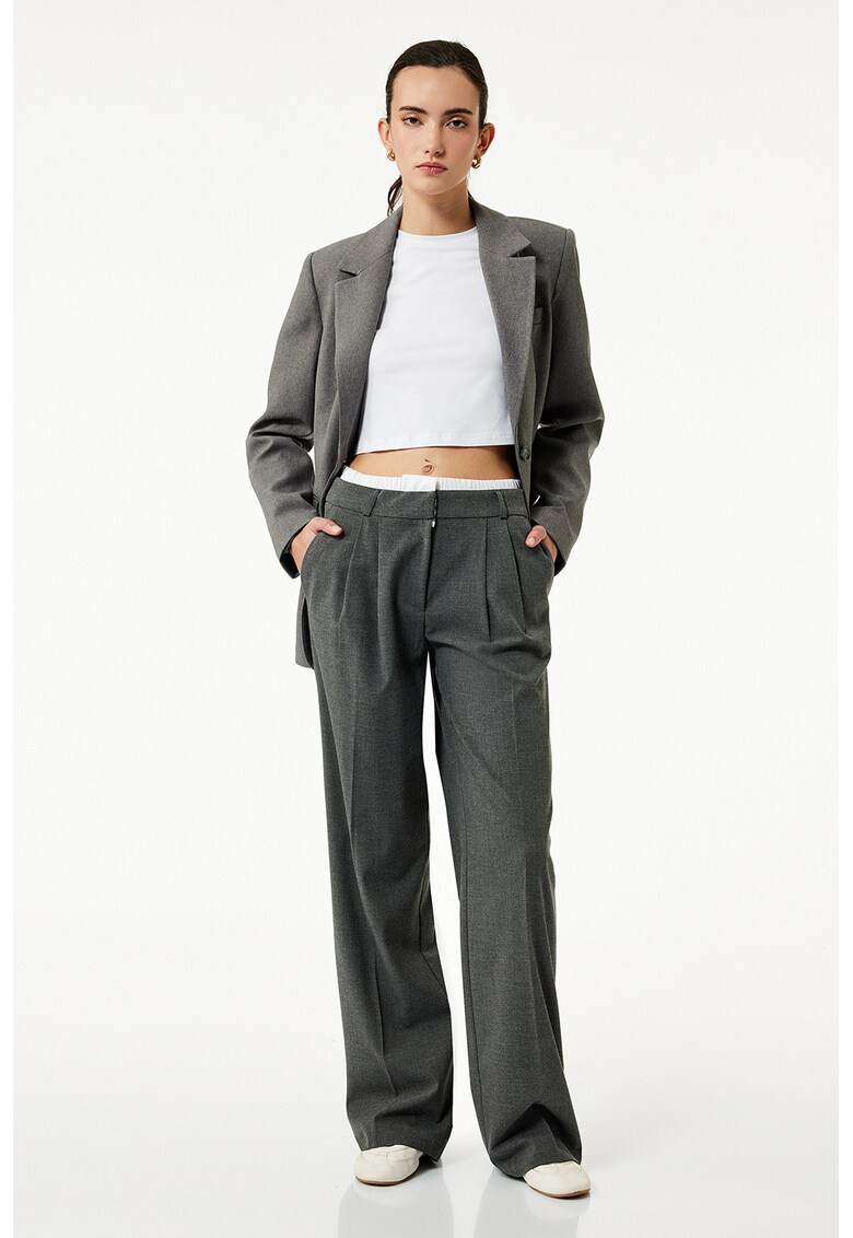 Pantaloni cu croiala ampla si banda elastica contrastanta - Gri antracit