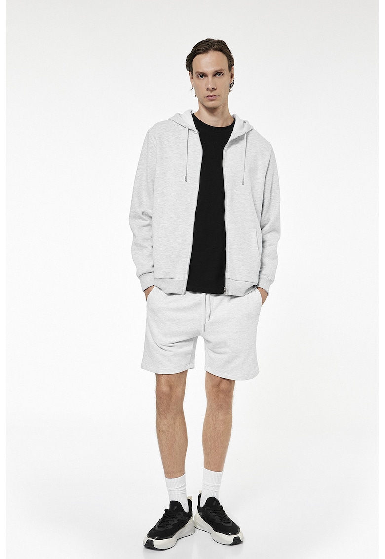 Hanorac cu buzunare si fermoar - Gri deschis