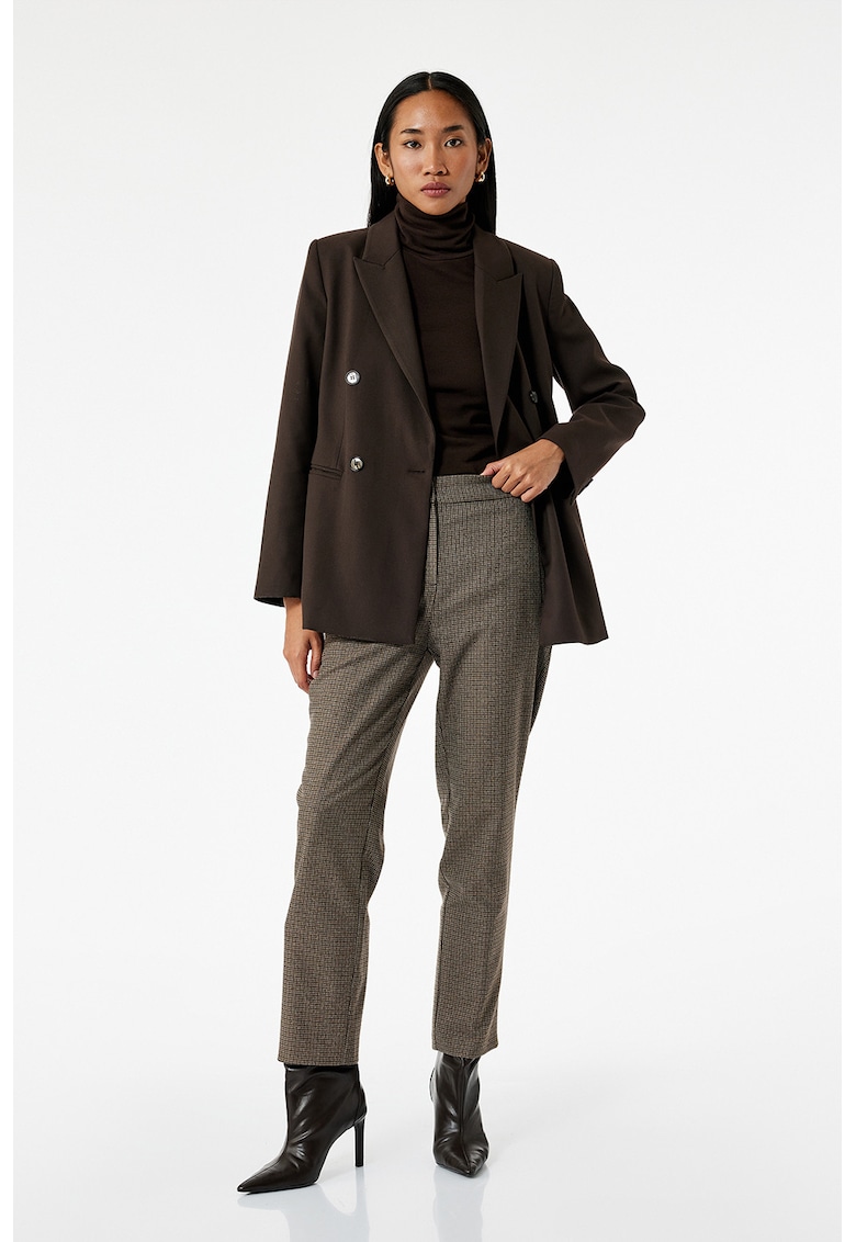 Pantaloni cu talie medie si model in carouri - Maro inchis