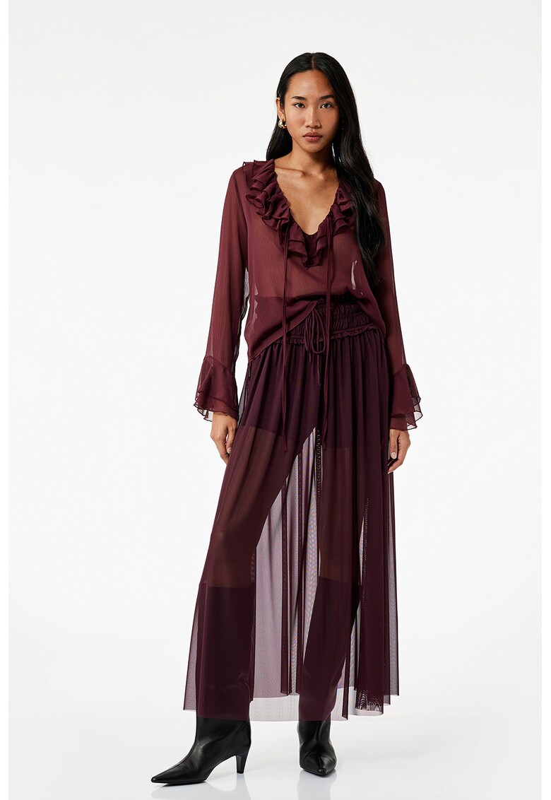 Fusta transparenta cu segment transparent in talie - Violet tyrian