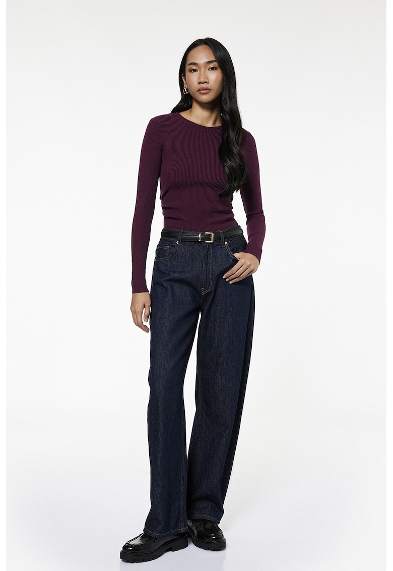 Bluza slim fit striata - Violet pruna