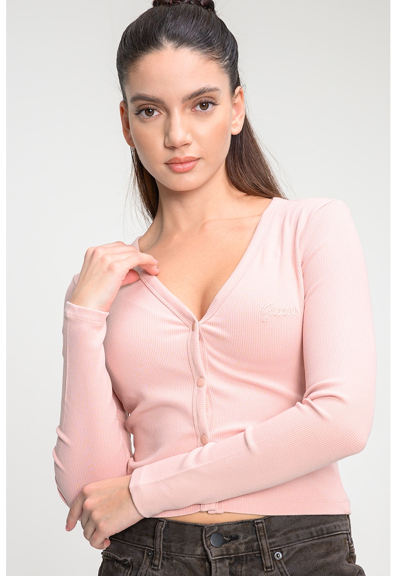 Bluza slim fit striata - Roz somon