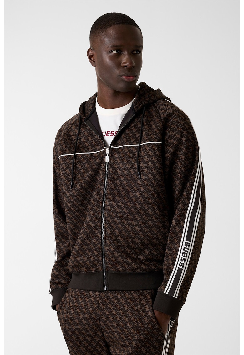 Hanorac cu fermoar si model monograma - pentru fitness - Maro inchis/Caramel