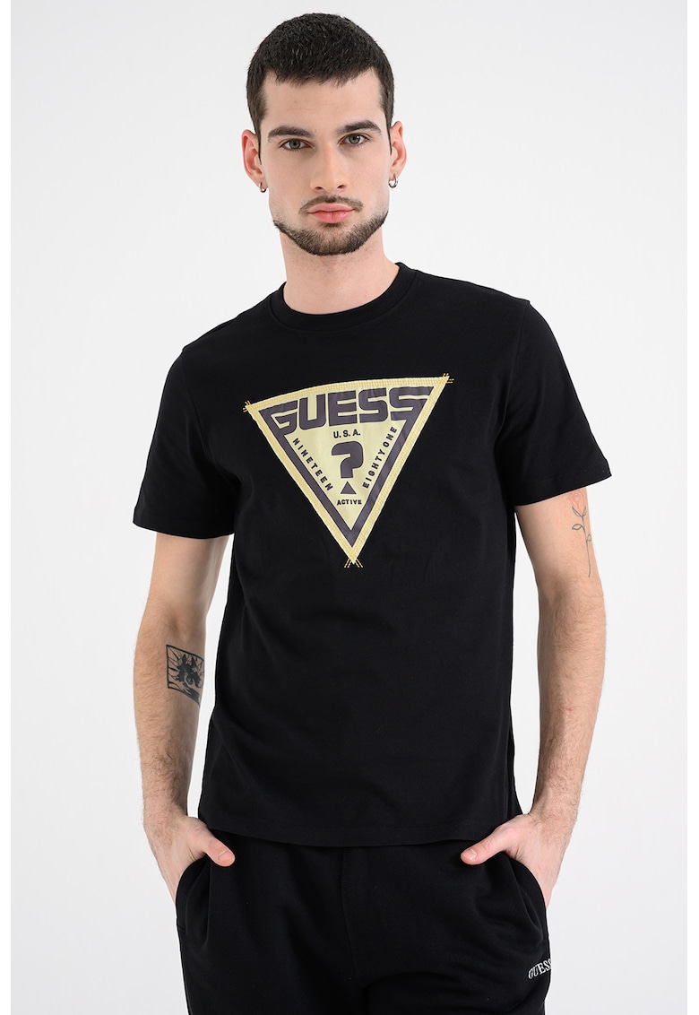 Tricou cu logo pentru fitness - Negru/Verde lime