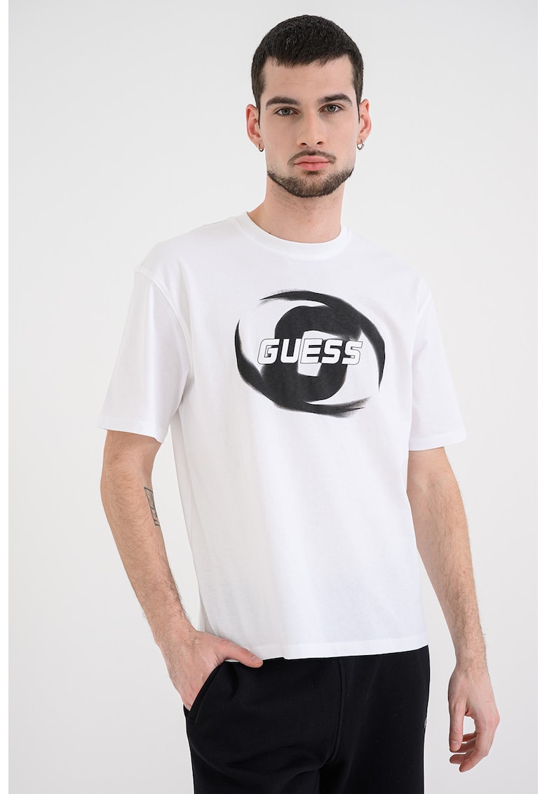 Tricou de bumbac cu imprimeu logo pentru antrenament - Negru/Alb optic