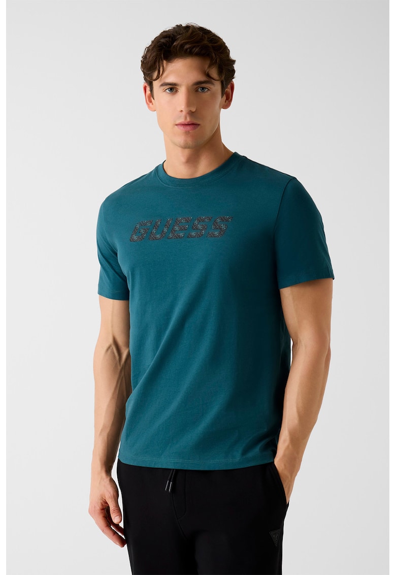 Tricou din bumbac organic pentru fitness - Negru/Albastru petrol