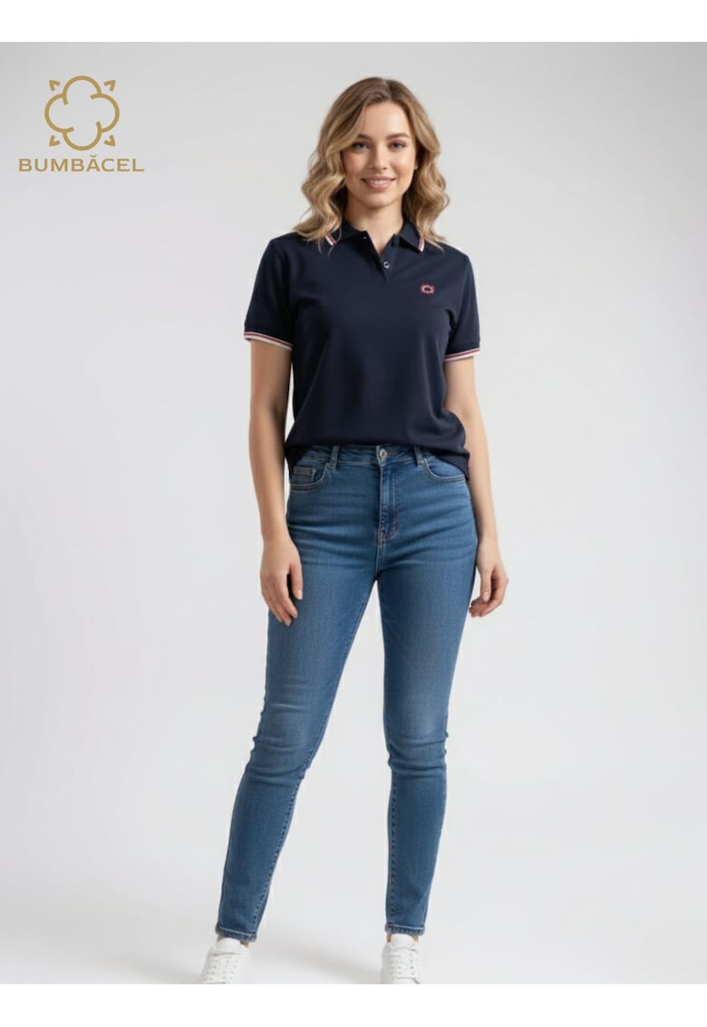 Tricou polo cu maneca scurta si cu imprimeu - pentru dame - din bumbac