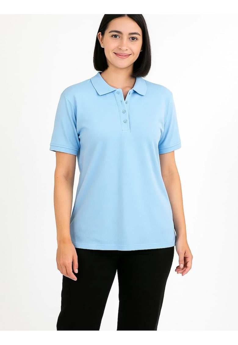 Tricou polo uniton - cu maneca scurta - pentru dame din bumbac - Albastru