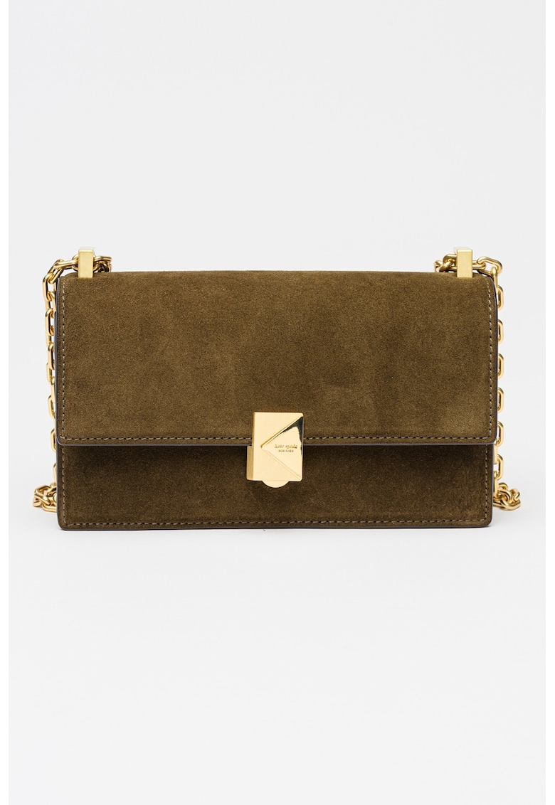 Geanta crossbody din piele intoarsa - Verde padure