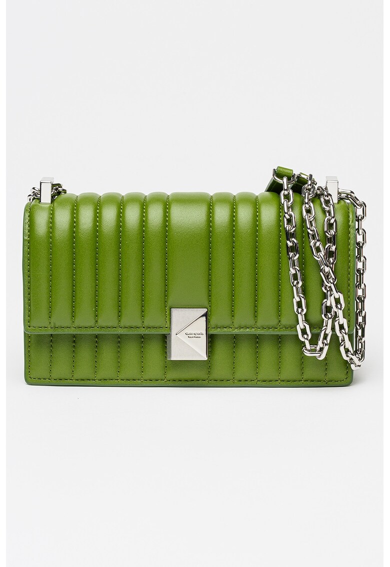 Geanta matlasata din piele cu bareta de umar Deco - Verde deschis