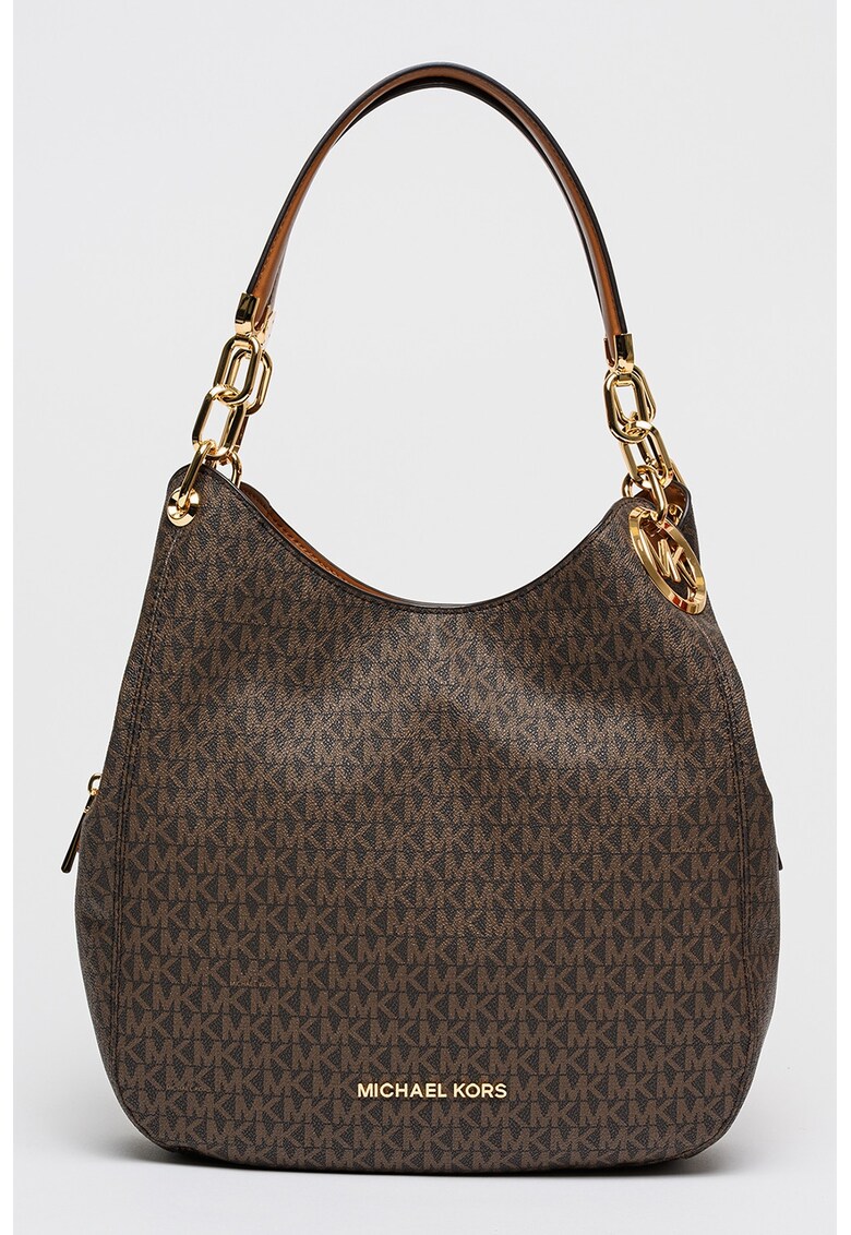 Geanta cu bareta de umar si model monograma Lillie - Negru/Maro