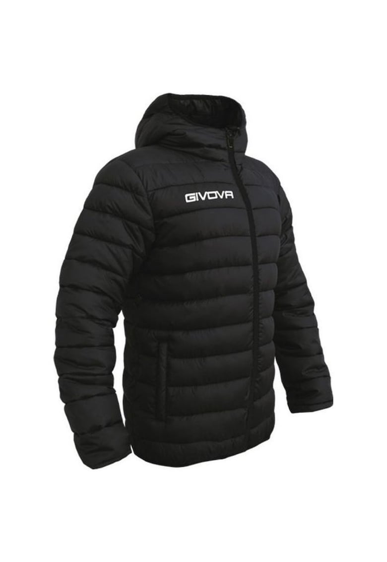 Geaca de iarna barbati - neagra - poliester - umplutura din nailon - cu gluga -