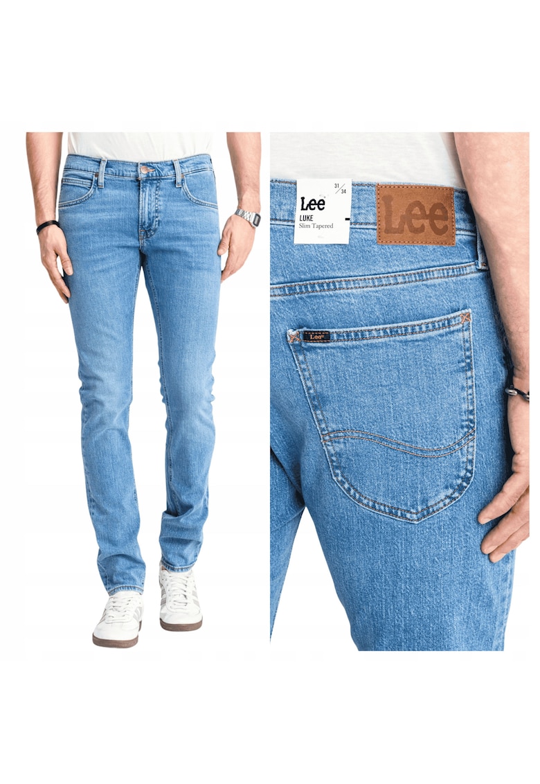 Blugi Barbati - Luke - Slim Fit - Talie Medie - Fermoar - Lungi - 5 Buzunare - Bumbac - Elastan - Albastru