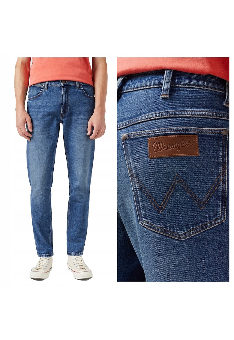 Blugi Barbati - River - Straight Fit - Talie Medie - Fermoar - Lungi - 5 Buzunare - Bumbac - Elastan - Albastru