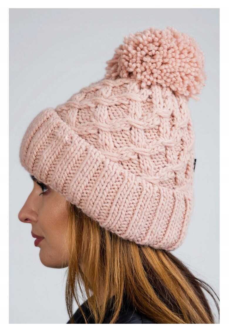 Caciula Dama Din Lana - Cz08 - Marime Unica - Compozitie 30% Lana - 10% Viscoza - 60% Poliacril - Cu Pompon - Uni - De Inalta Calitate - Roz