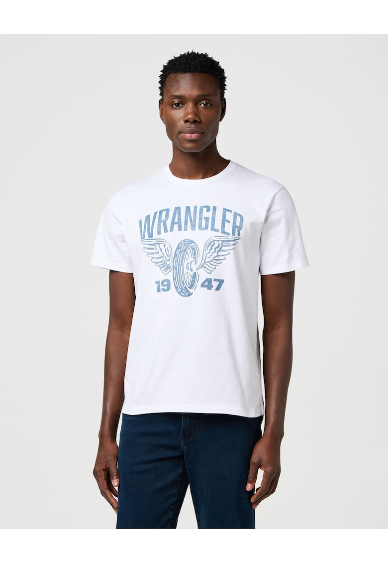 Tricou barbati AMERICANA - bumbac - alb/albastru - stil uzat