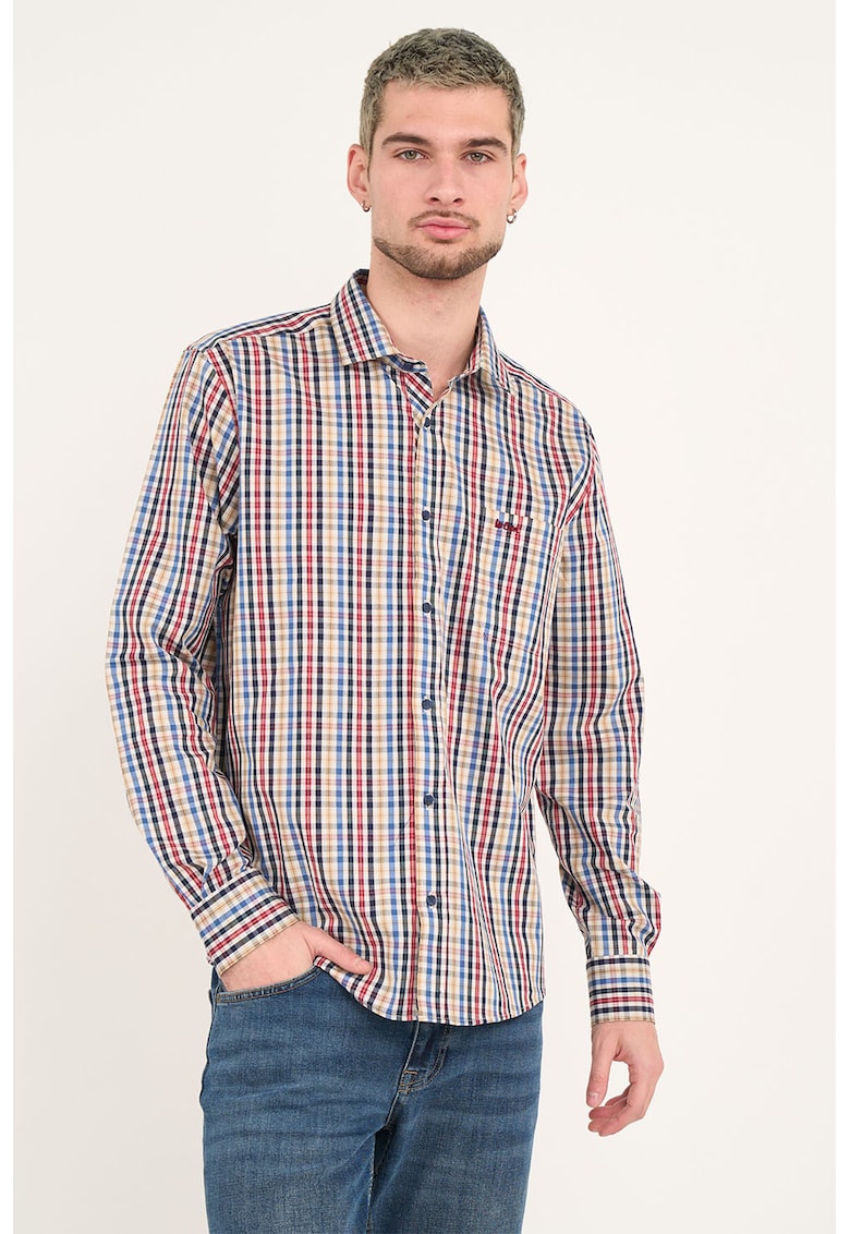 Camasa de bumbac in carouri - Rosu/Bej