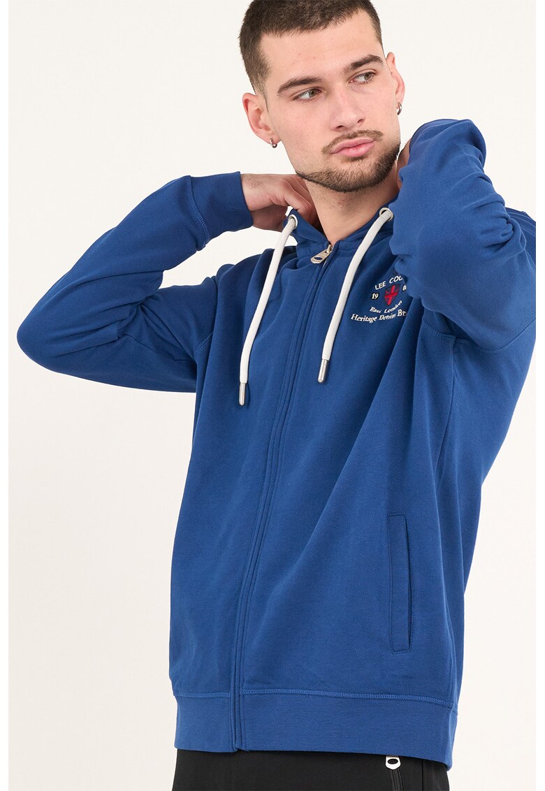 Hanorac din bumbac cu fermoar si logo - Albastru pastel