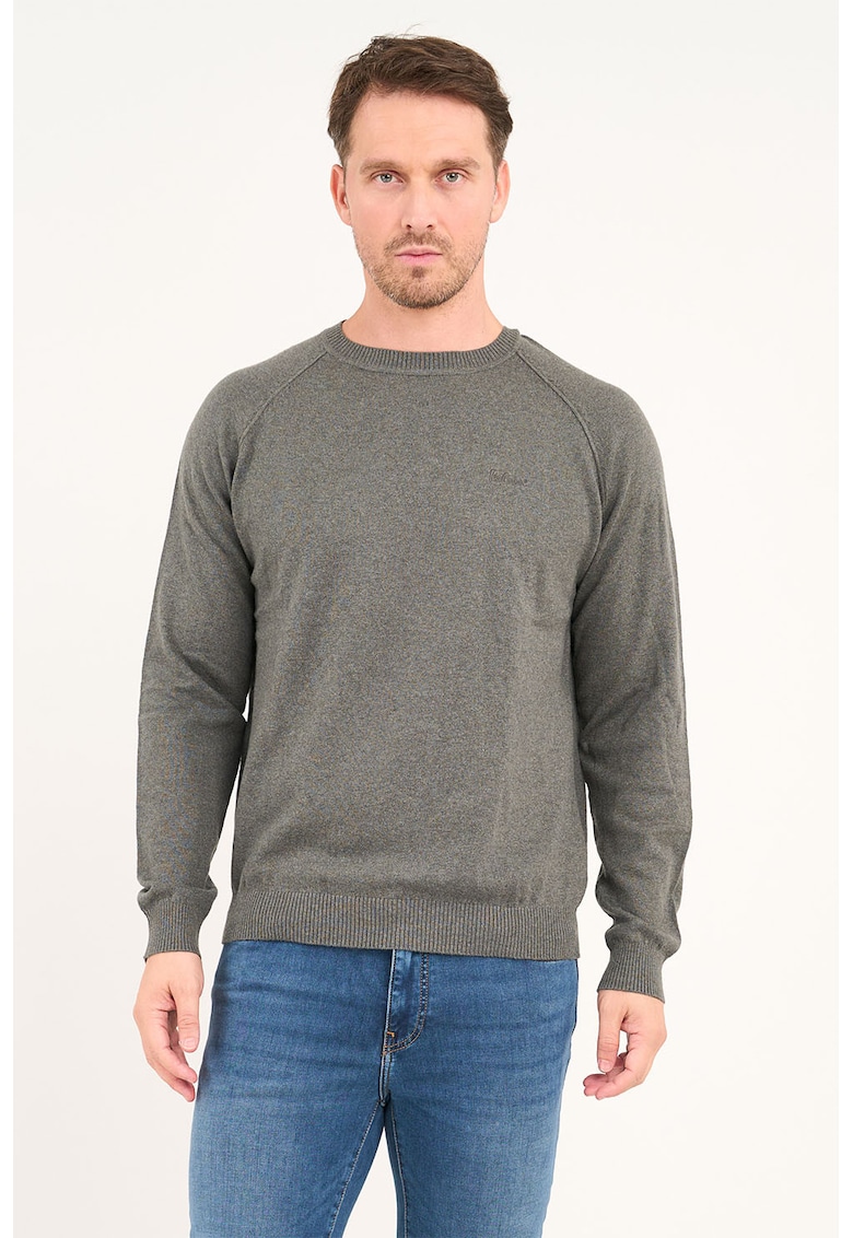 Pulover cu decolteu la baza gatului din amestec de bumbac - Gri melange