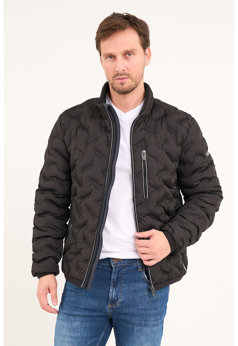 Geaca texturata cu guler scurt - Negru