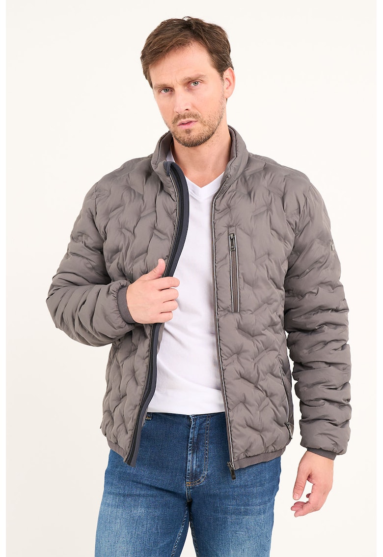 Geaca texturata cu guler scurt - Gri cenusiu