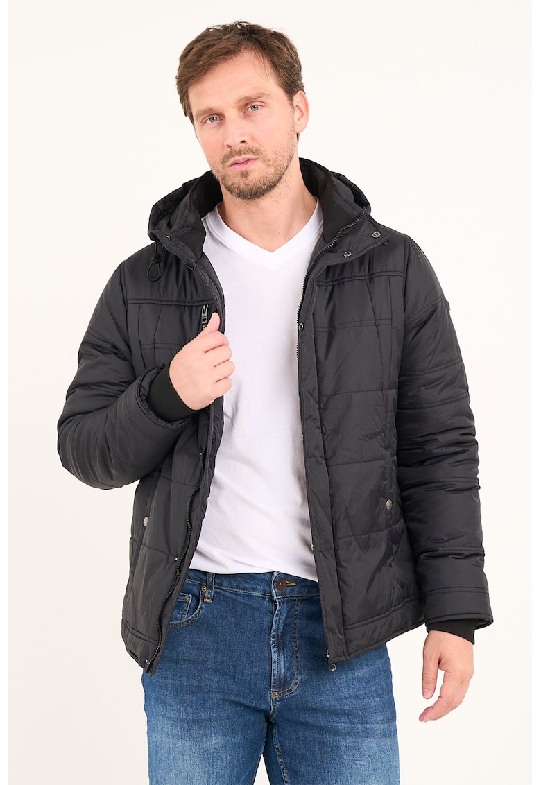 Geaca cu gluga si guler mediu - Negru