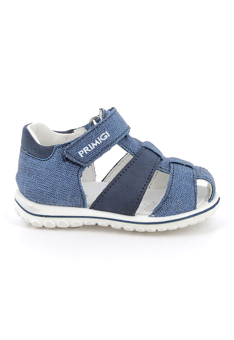 Sandale din material textil cu inchidere velcro si segmente din piele ecologica - Albastru inchis/Bleumarin