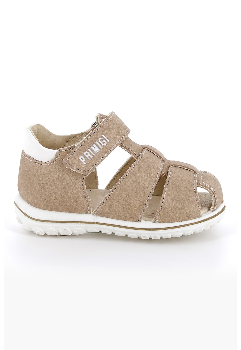 Sandale din piele intoarsa sintetica cu inchidere velcro - Maro taupe